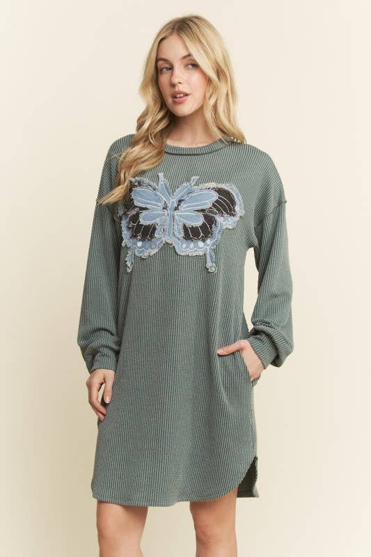 RIB BUTTERFLY PATCH DRESS