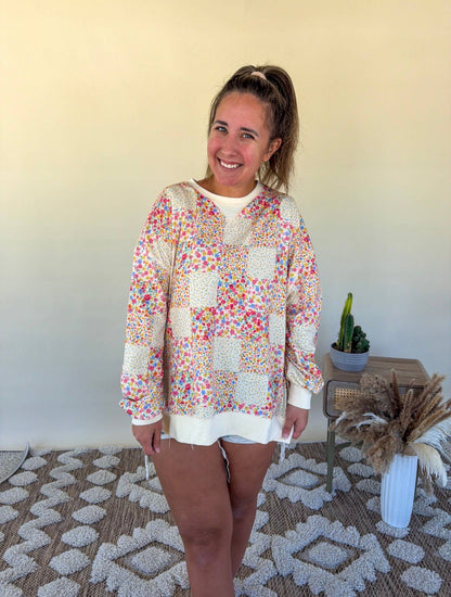 Patchwork Floral Checkered Pullover