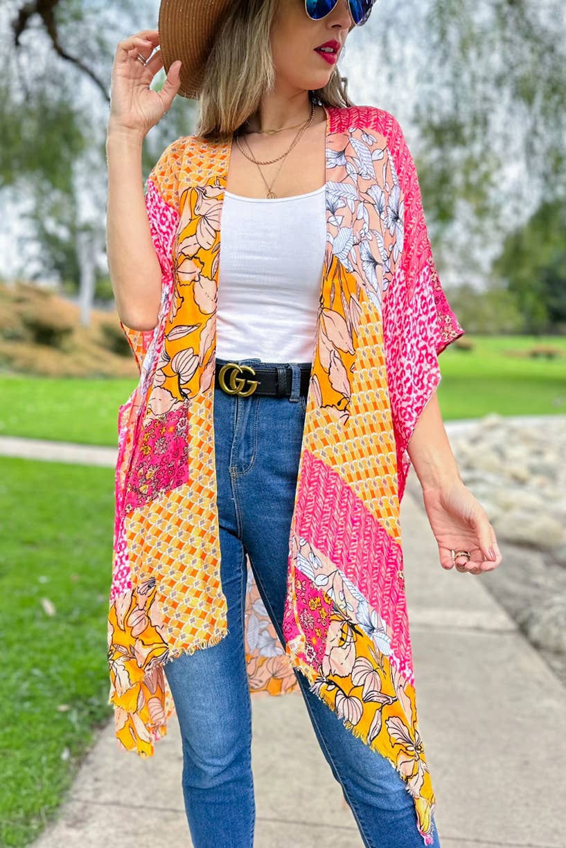 Multi Patchwork Printed Kimono Cover Up