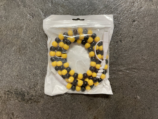 Black and Yellow Beaded Phone Charger with Lightning & USB-C Cable