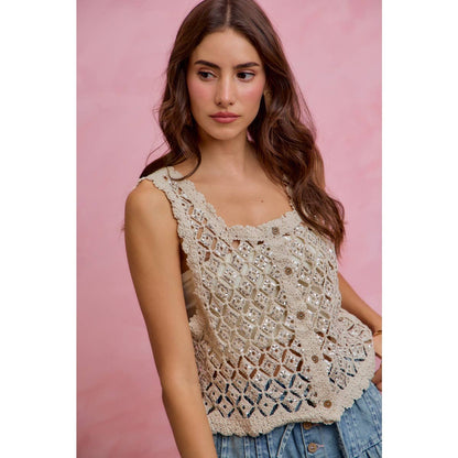 Graceful Crochet Sequin Vest