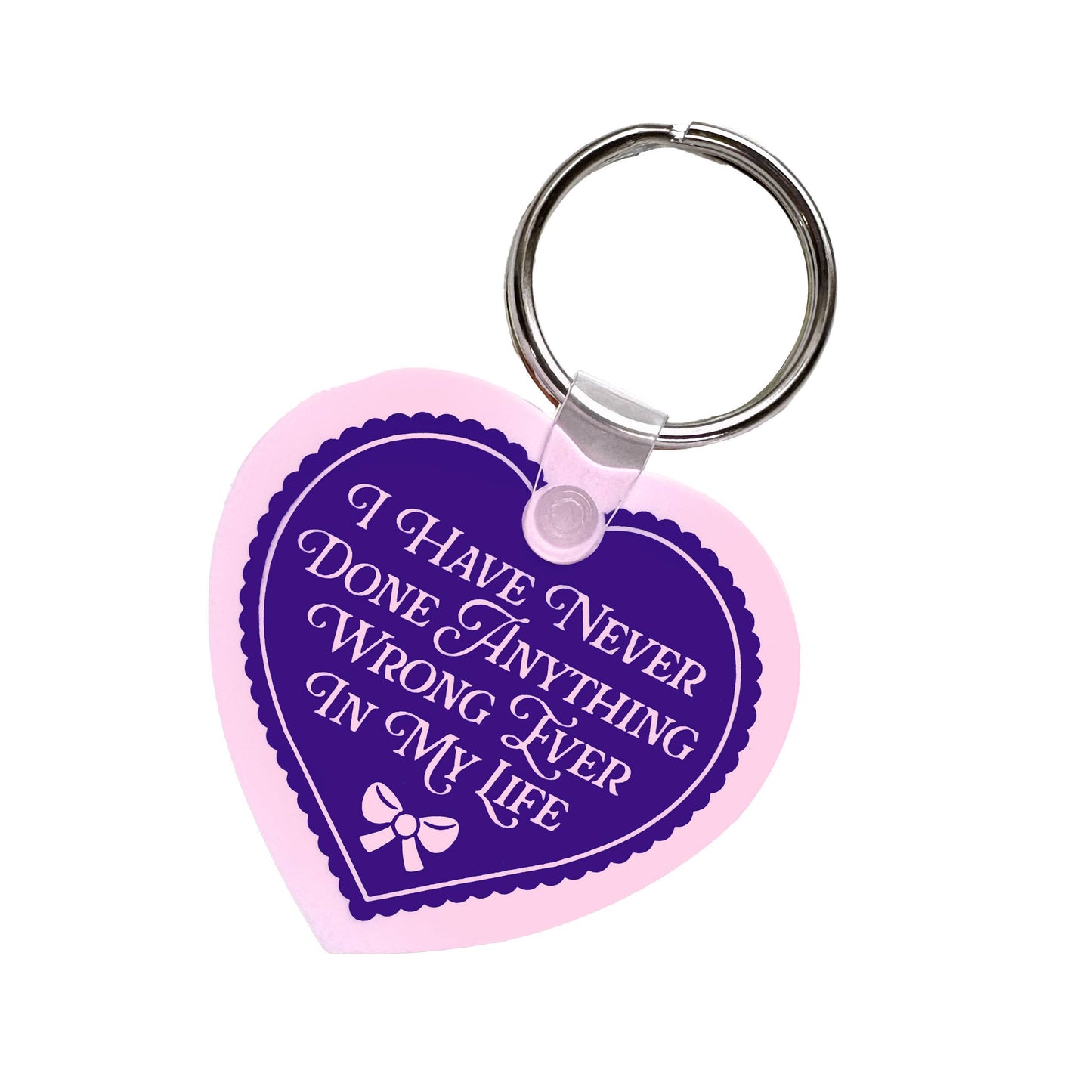 I Have Never Done Anything Wrong Heart Shaped Vinyl Keychain