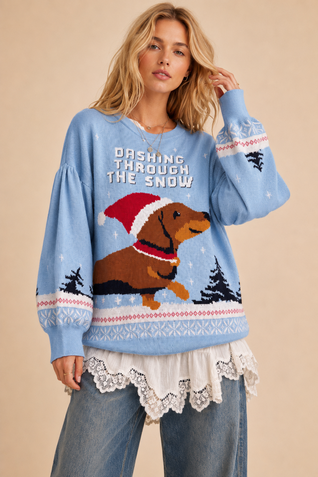 Dachshing Through The Snow Holiday Knit Sweater