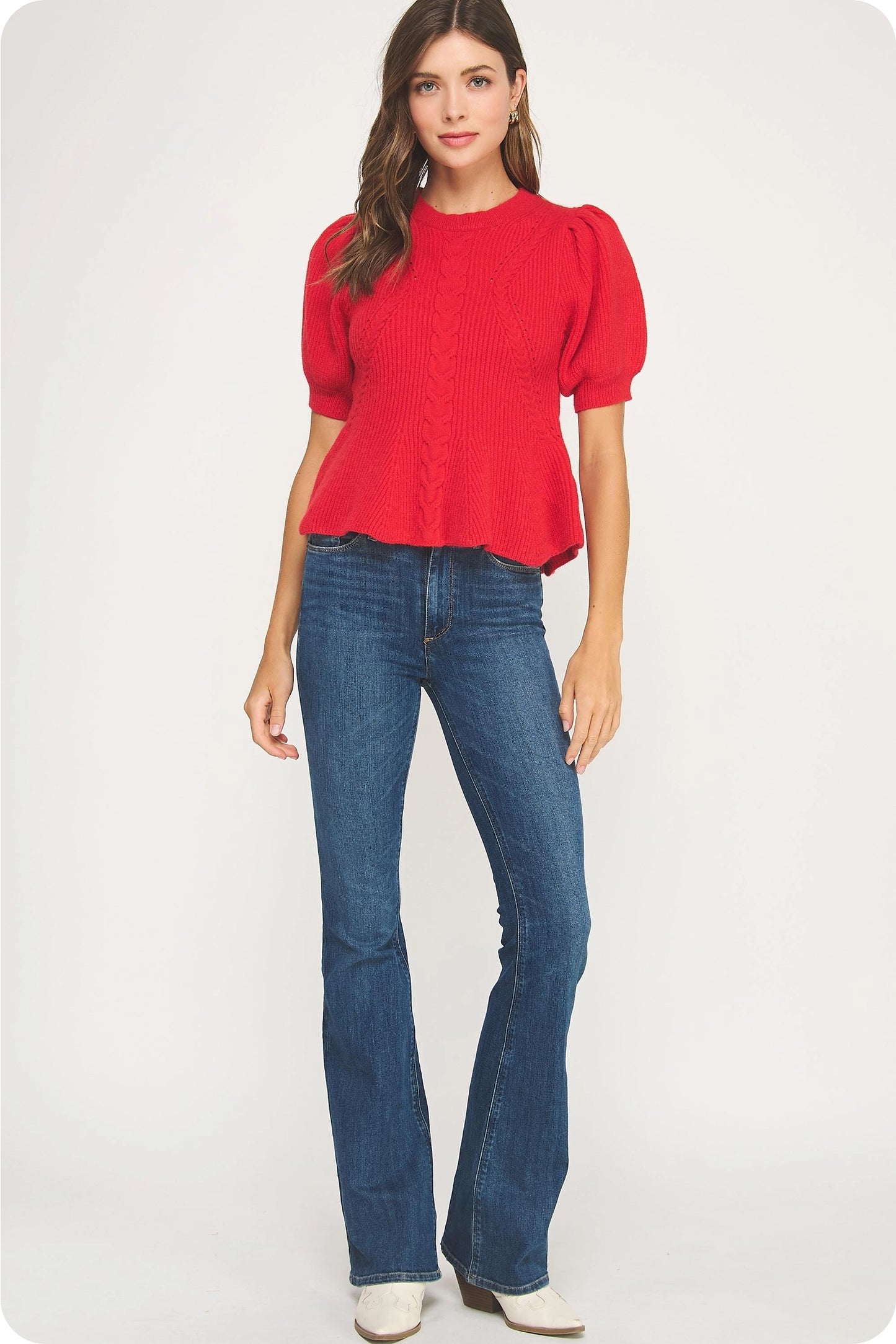 Frannie Flared Puff Sleeve Knit Top
