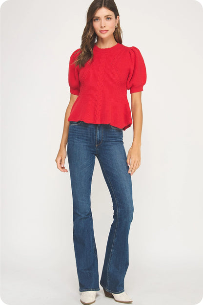 Frannie Flared Puff Sleeve Knit Top