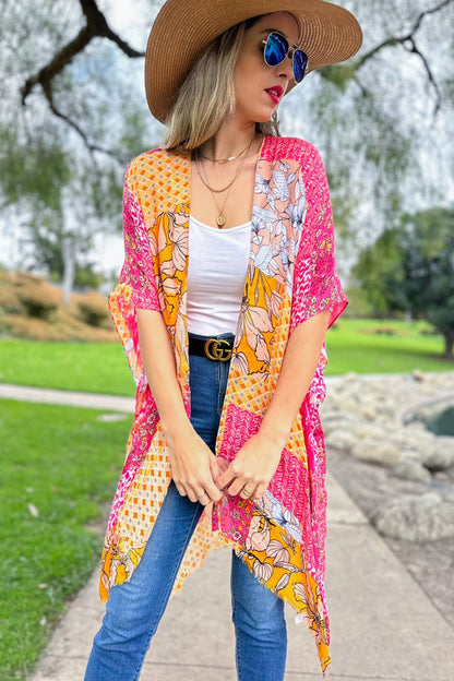 Multi Patchwork Printed Kimono Cover Up