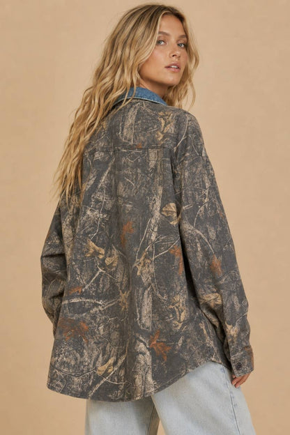 Denim Collar Camo Shacket