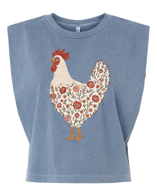The Floral Chicken Boxy Muscle Tee
