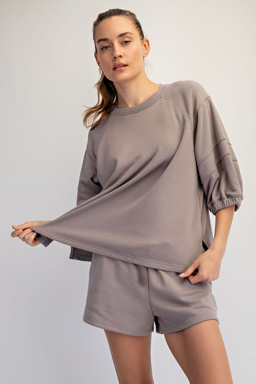French Terry Bubbled Half Sleeve Top