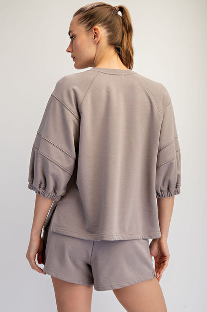 French Terry Bubbled Half Sleeve Top