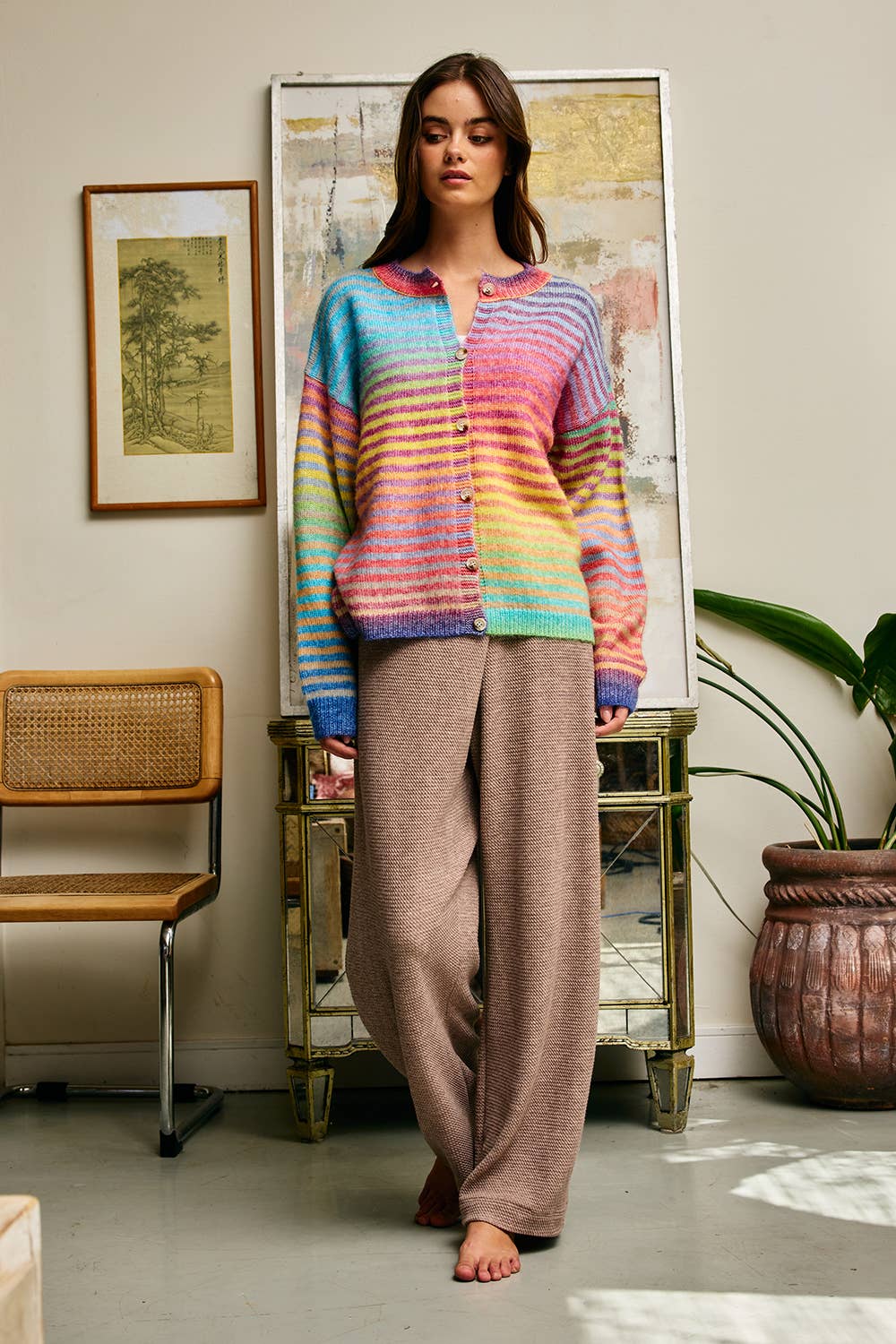 Cozy Vibes Rainbow Striped Cardigan