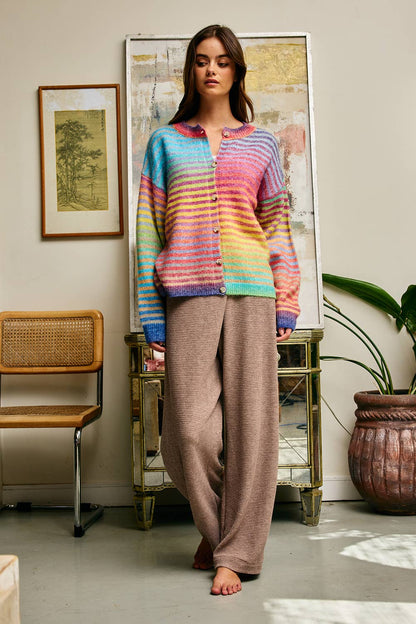 Cozy Vibes Rainbow Striped Cardigan