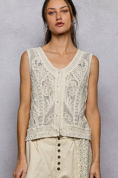 Pearl Stud Embroidery Sequin Vest