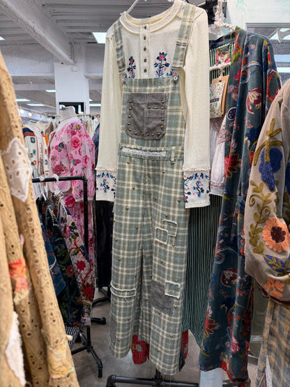 Heartland Studded Plaid Overalls
