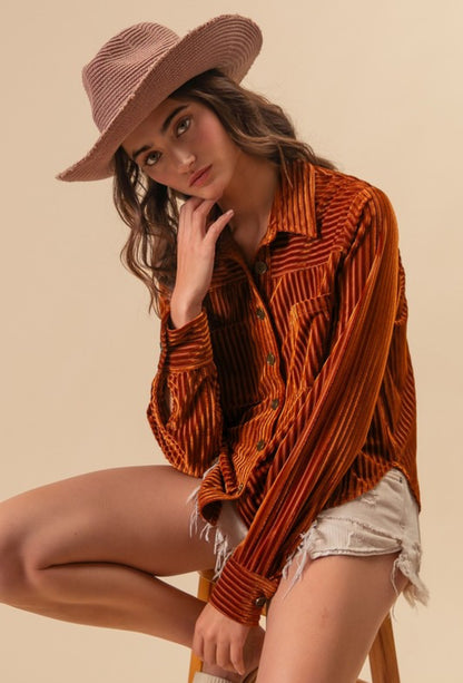 Ribbed Velvet Rust Blouse