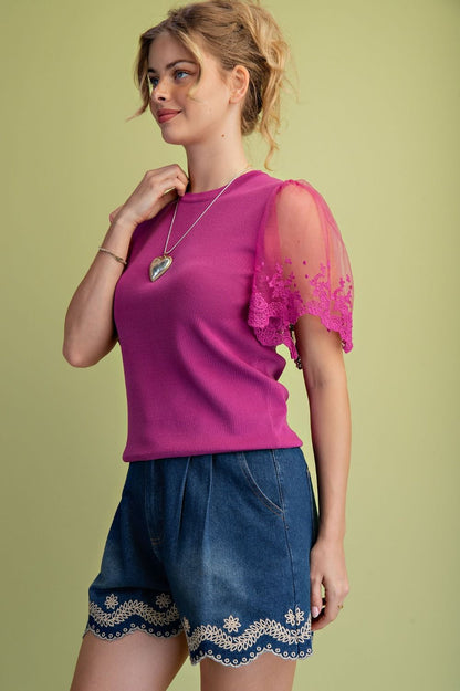 Office Butterfly Embroidery Top