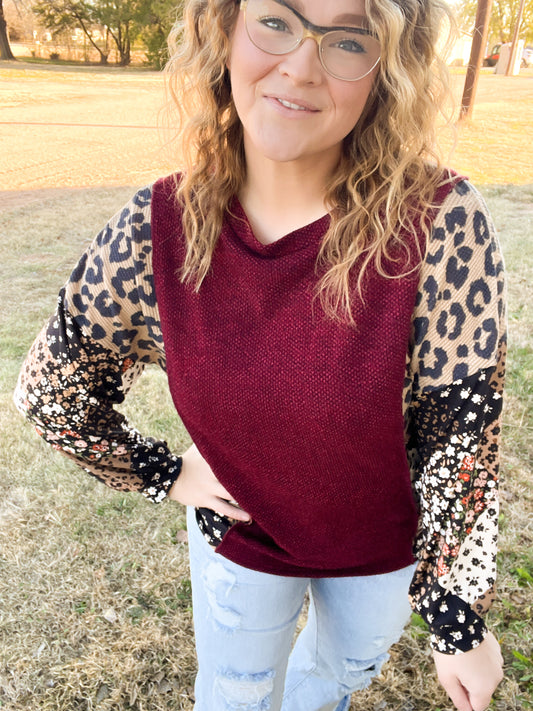 Cranberry Leopard/Floral Top