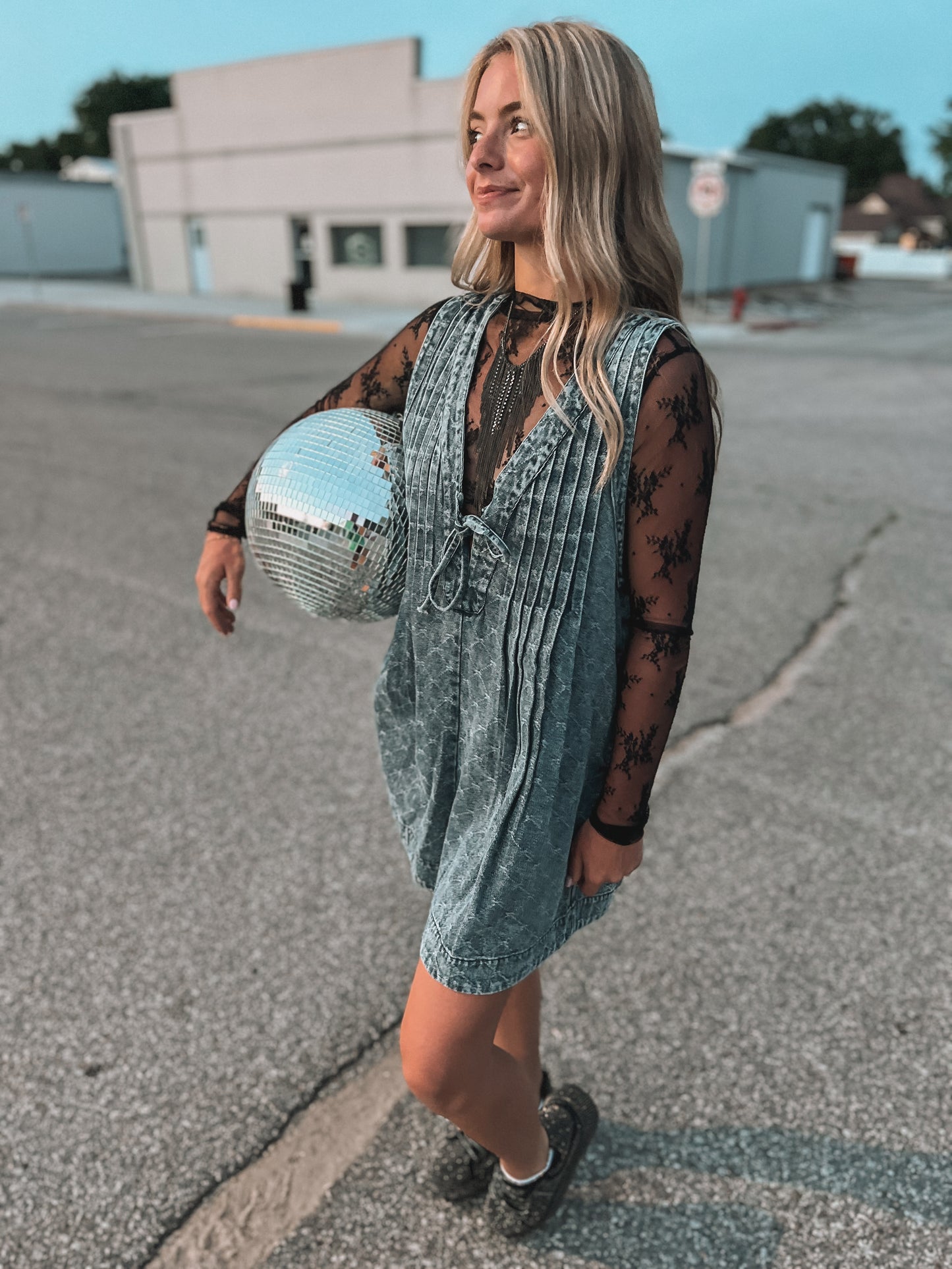 Textured Pattern Denim Romper