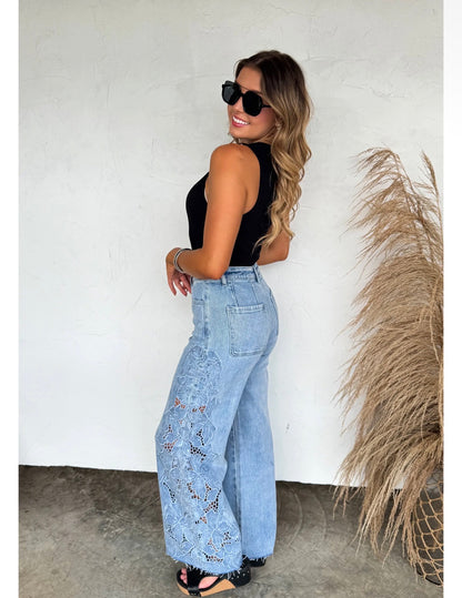 Floral Charm Wide Leg Jeans