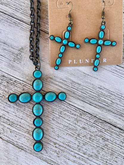 Turquoise Cross Necklace & Earrings