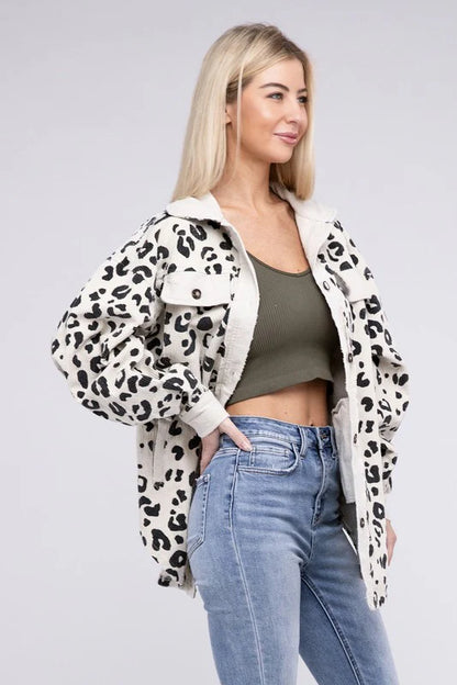 Cream Corduroy Leopard Shacket