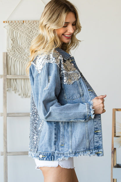 Silver Sequin Denim Jacket