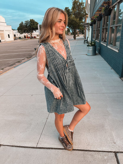 Textured Pattern Denim Romper