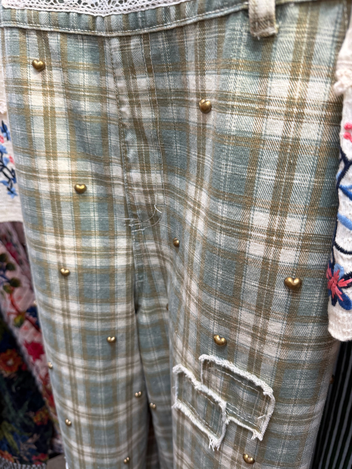 Heartland Studded Plaid Overalls