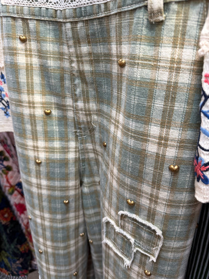 Heartland Studded Plaid Overalls