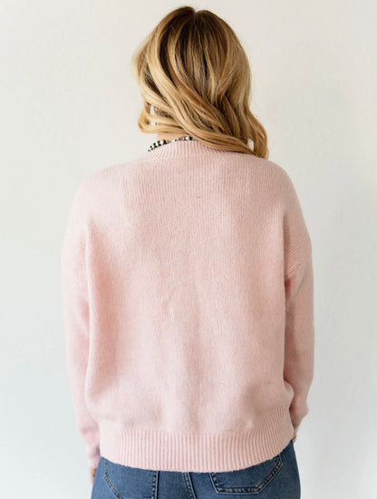 Pink Embroidery Western Sweater