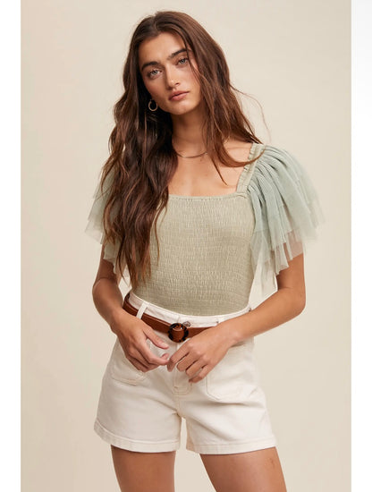 Layered Ruffle Sleeve Smocked Bodysuit