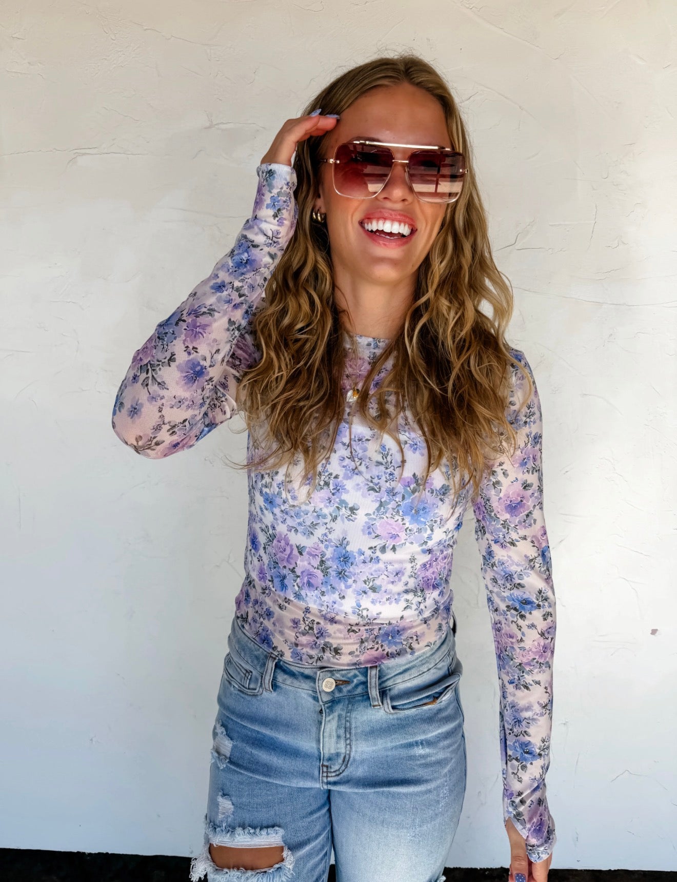 Blakeley Purple Floral Mesh Top
