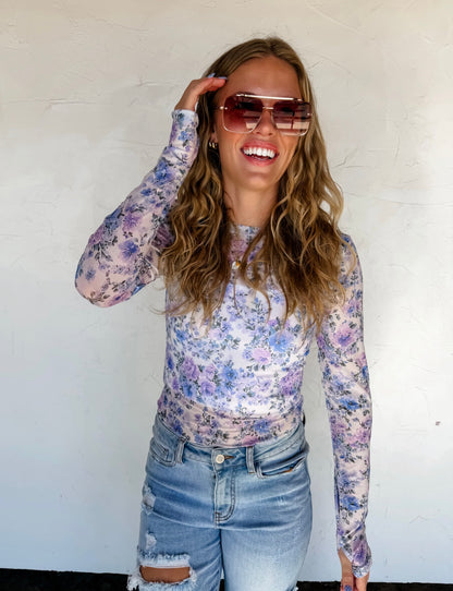 Blakeley Purple Floral Mesh Top