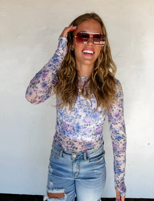 Blakeley Purple Floral Mesh Top