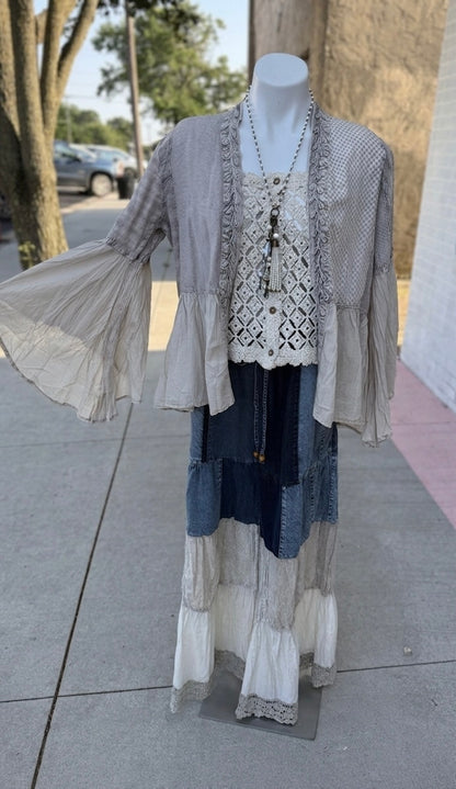 Boho Inspired Long Denim Pants with Solid Patches