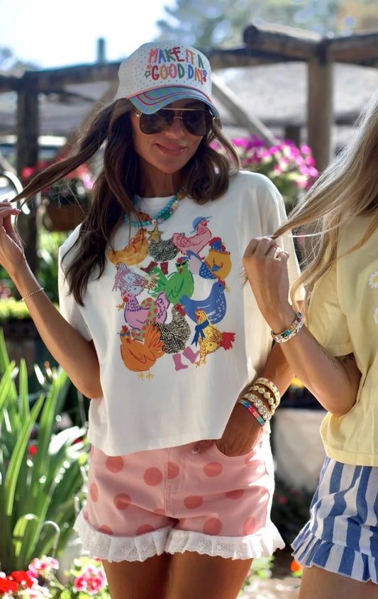 Chicken Collage Crop Tee