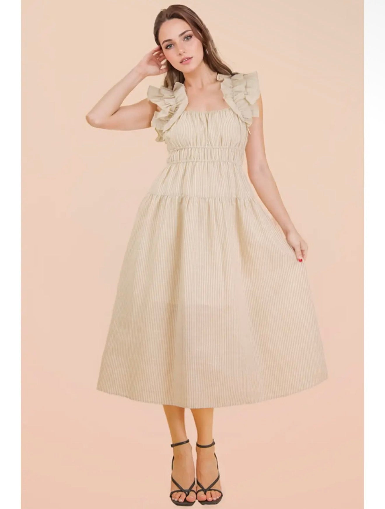 The Easy Latte Striped Midi