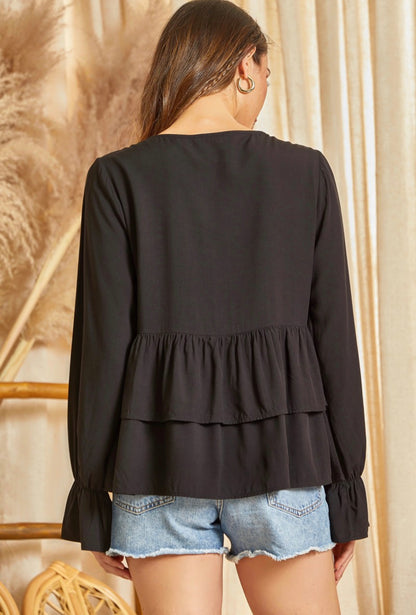 Tiered Ruffle Top with Embroidery