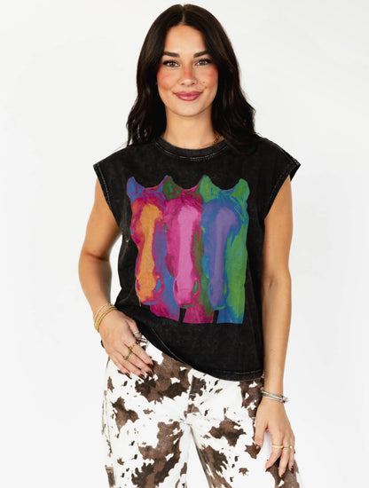 Retro Neon Horse Muscle Tee