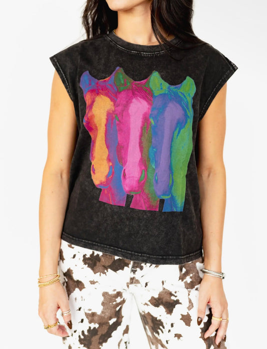Retro Neon Horse Muscle Tee