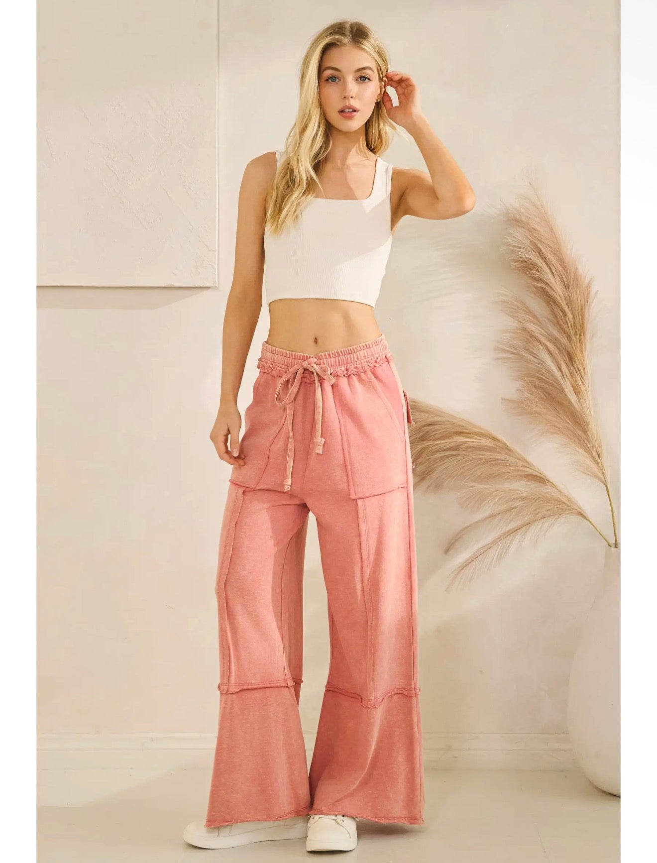 Mauve Mineral Washed Terry Knit Drawstring Pants