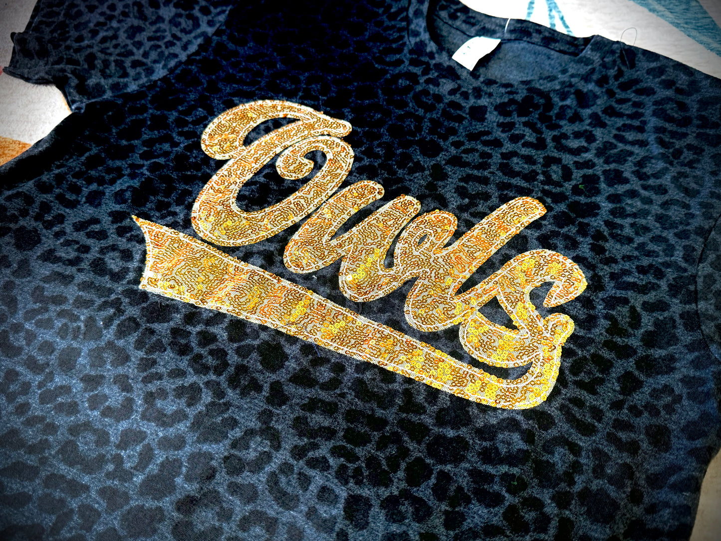 Owls Sequin Game Day Leopard Tee