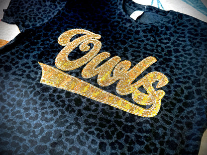 Owls Sequin Game Day Leopard Tee