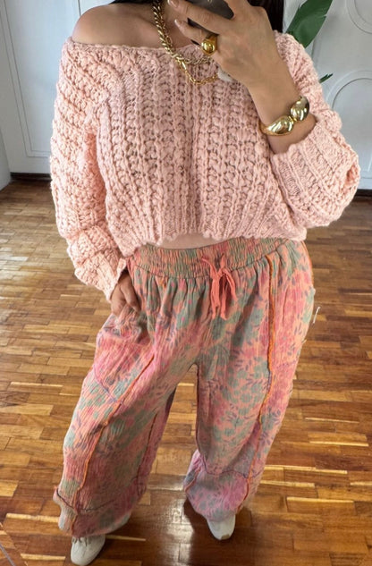 Floral Orange Elastic Harem Pant