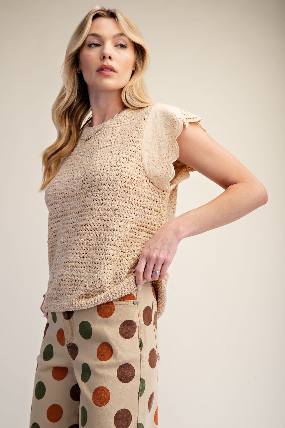 Charlotte Flutter Eyelet Sleeve Top