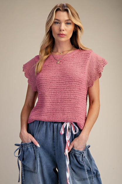Charlotte Flutter Eyelet Sleeve Top