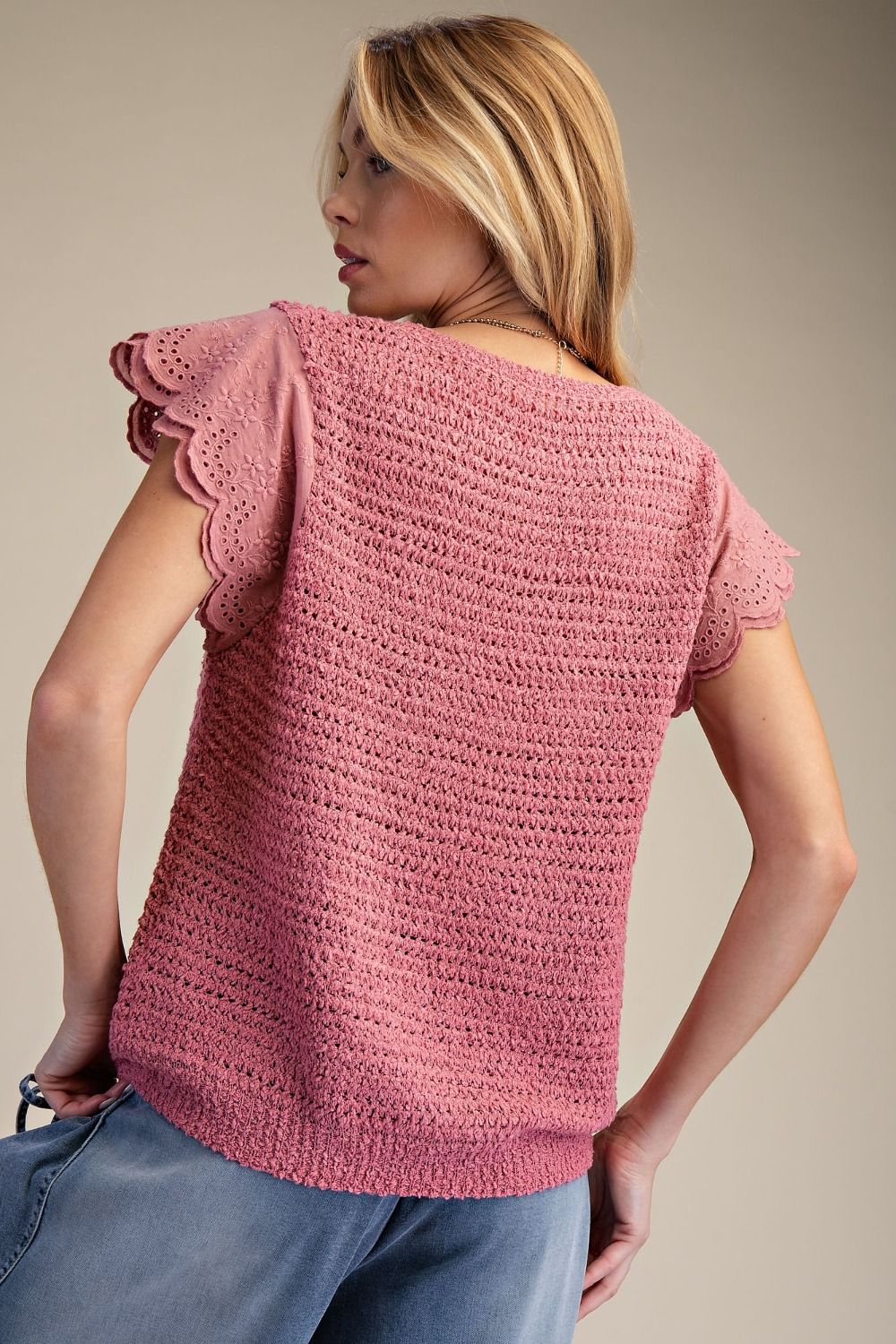 Charlotte Flutter Eyelet Sleeve Top