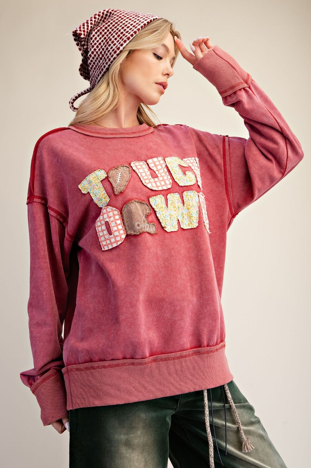 Touch Down Patchwork Boho Pullover Sweatshirt