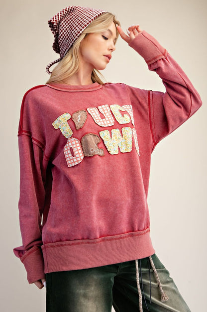 Touch Down Patchwork Boho Pullover Sweatshirt