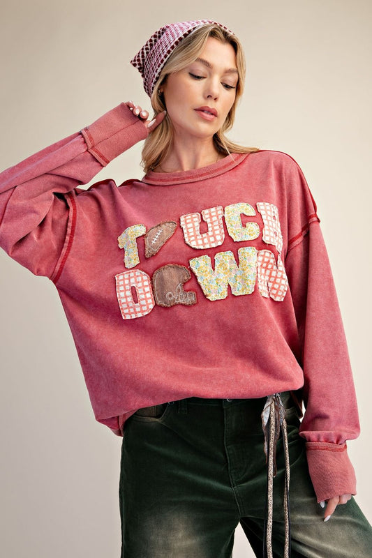 Touch Down Patchwork Boho Pullover Sweatshirt